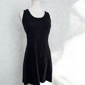Vintage Elegant Black Sleeveless Little Black Dress knit shimmer formal fairy M